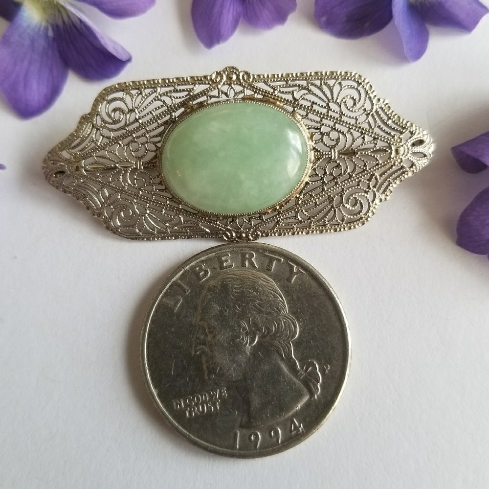 Relisted -Vintage 10k gold Jade brooch pin white Art Nouveau - Picture 3 of 8